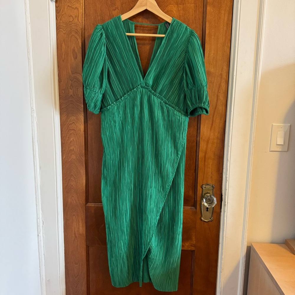 Anthropologie Green Pleated Midi Dress